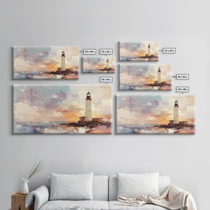 Abstract Oil Painting Print of a Light House, Framed Canvas Print, Nautical Themed Home Decor, Seascapes Painting