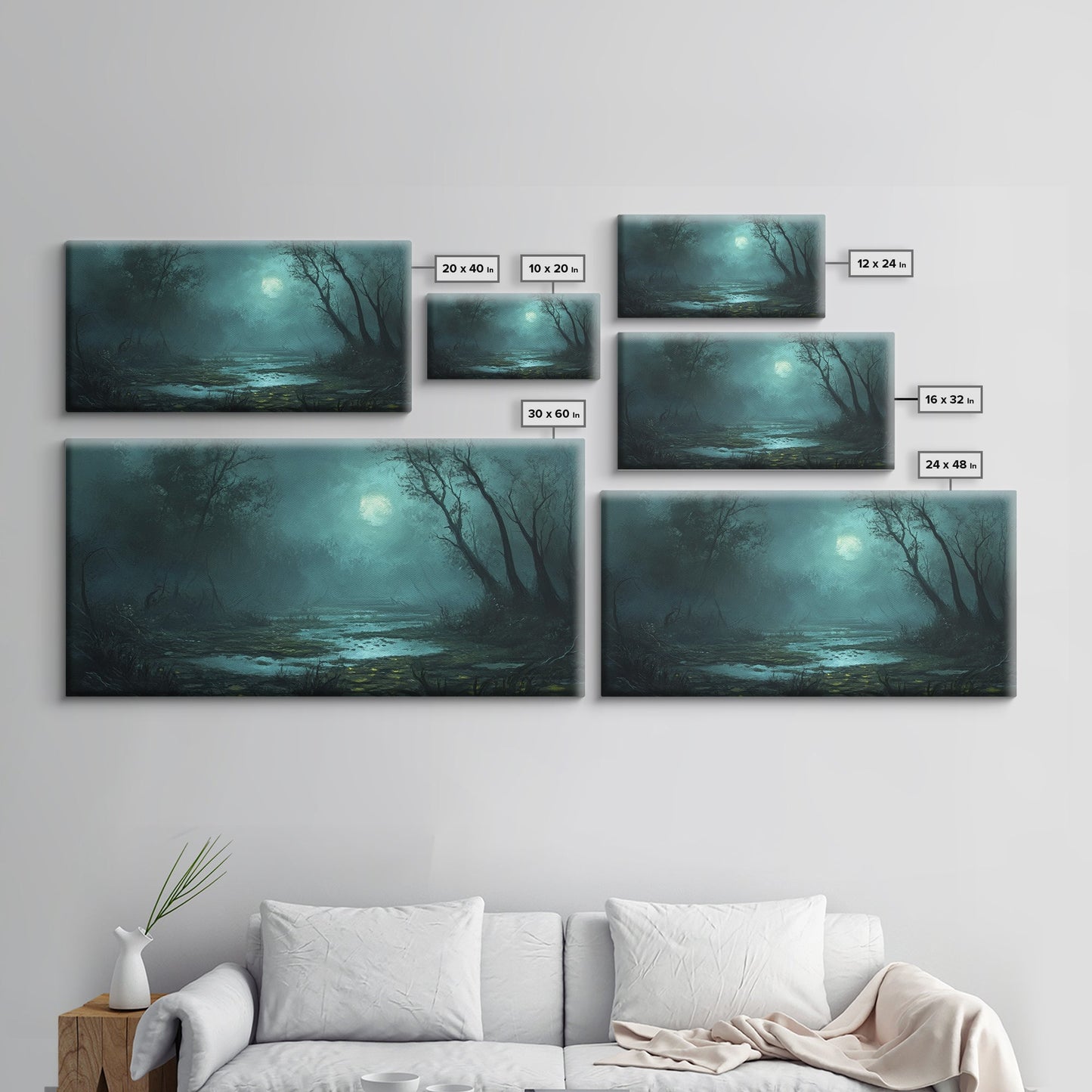 Dark and Moody Wall Art Framed Canvas Print, Oil Painting of a Swamp, Moody Landscape Wall Art
