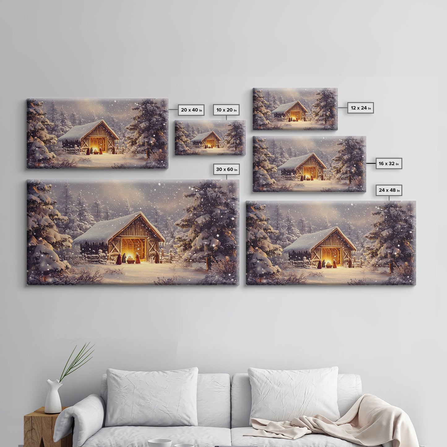 Nativity Scene Framed Canvas Print, Jesus in His Manger, Christmas Wall Art, Christmas Centerpiece Art, Nativity Oil Painting