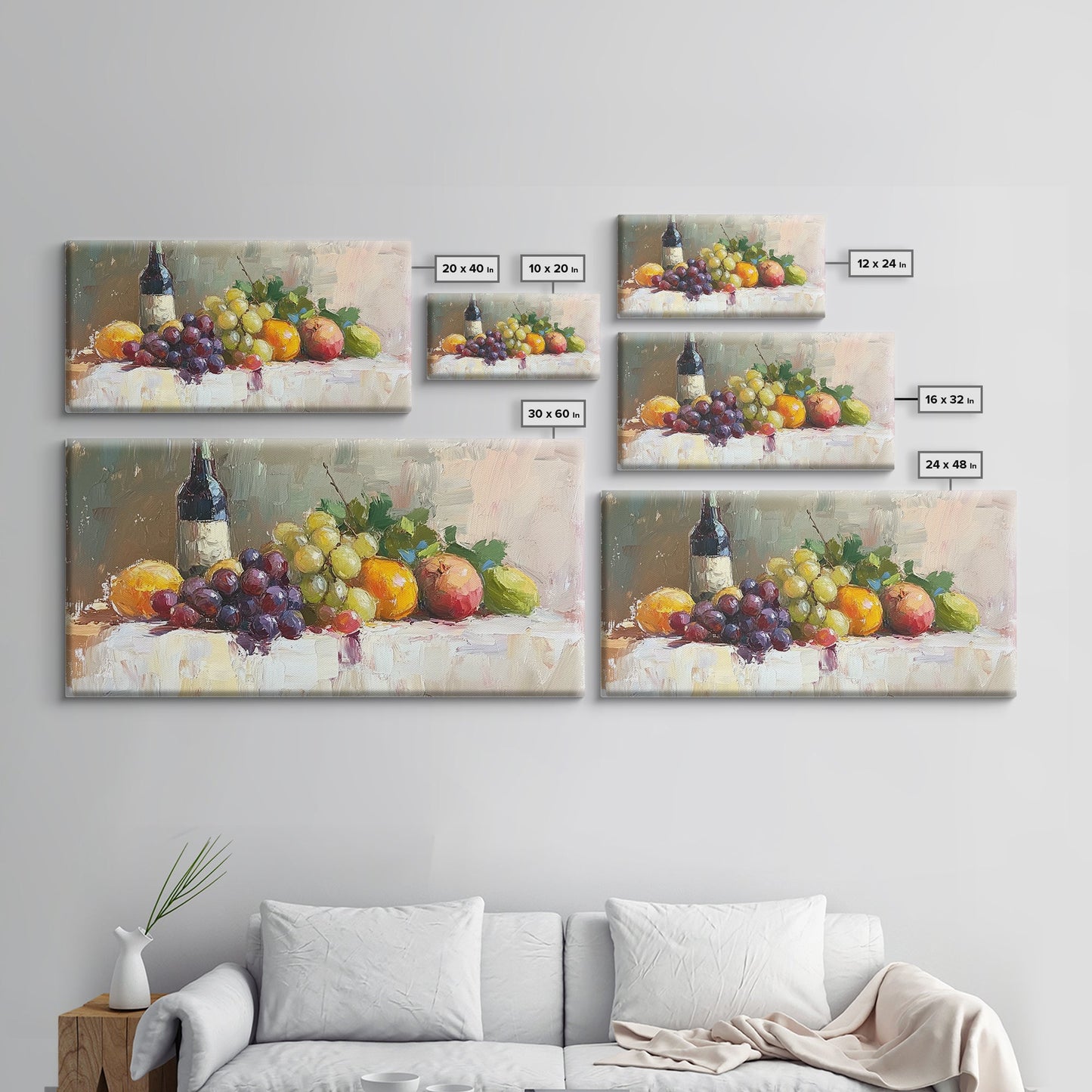 Still Life of Grapes, Fruit and Wine, Framed Canvas Print, Eclectic Kitchen Home Decor, Kitchen Wall Art, Dining Room Wall Art, Art For Kitchen