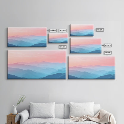 Vaporwave Landscape Painting Print of The Blue Ridge Mountains, Framed Canvas Print, Foggy Mountain Landscape Painting, Ready To Hang Art