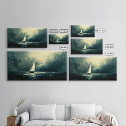 Sailing Through The Storm - Framed Canvas Print - Nautical Home Decor - Sailboat Painting - Sailing Painting - Nautical Seascapes Art