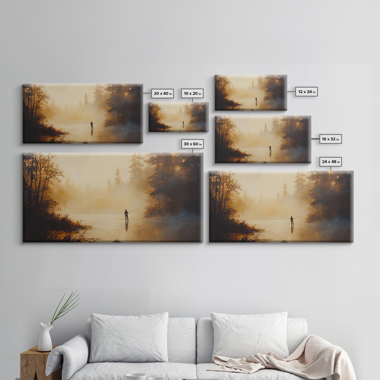 Retro Oil Painting Print of a Fly Fisher - Framed Canvas Print - Fishing Wall Art, Fisherman Painting, Fishing Gift, Gift for Fisher