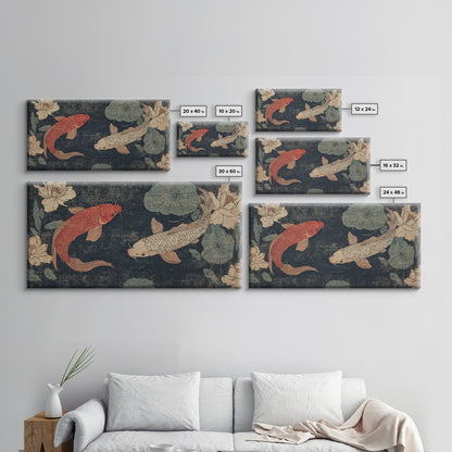 Wabi Sabi Koi Fish Painting Print, Japanese Style Artwork, Elegant Wall Art, Living Room or Bedroom Wall Art, Ready To Hang Canvas