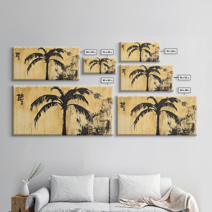 Palm Tree Abstract Painting Print, Coastal Decor, Framed Canvas Ready To Hang, Nautical Painting, Coastal Home Decor, Living Room Palm Tree Art