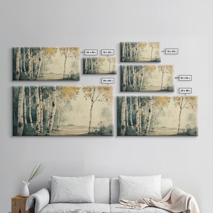 Mountain Forest Landscape Canvas Wall Art, Abstract Birch Tree Forest Watercolor Painting Print, Aspen Trees Colorado Wall Art