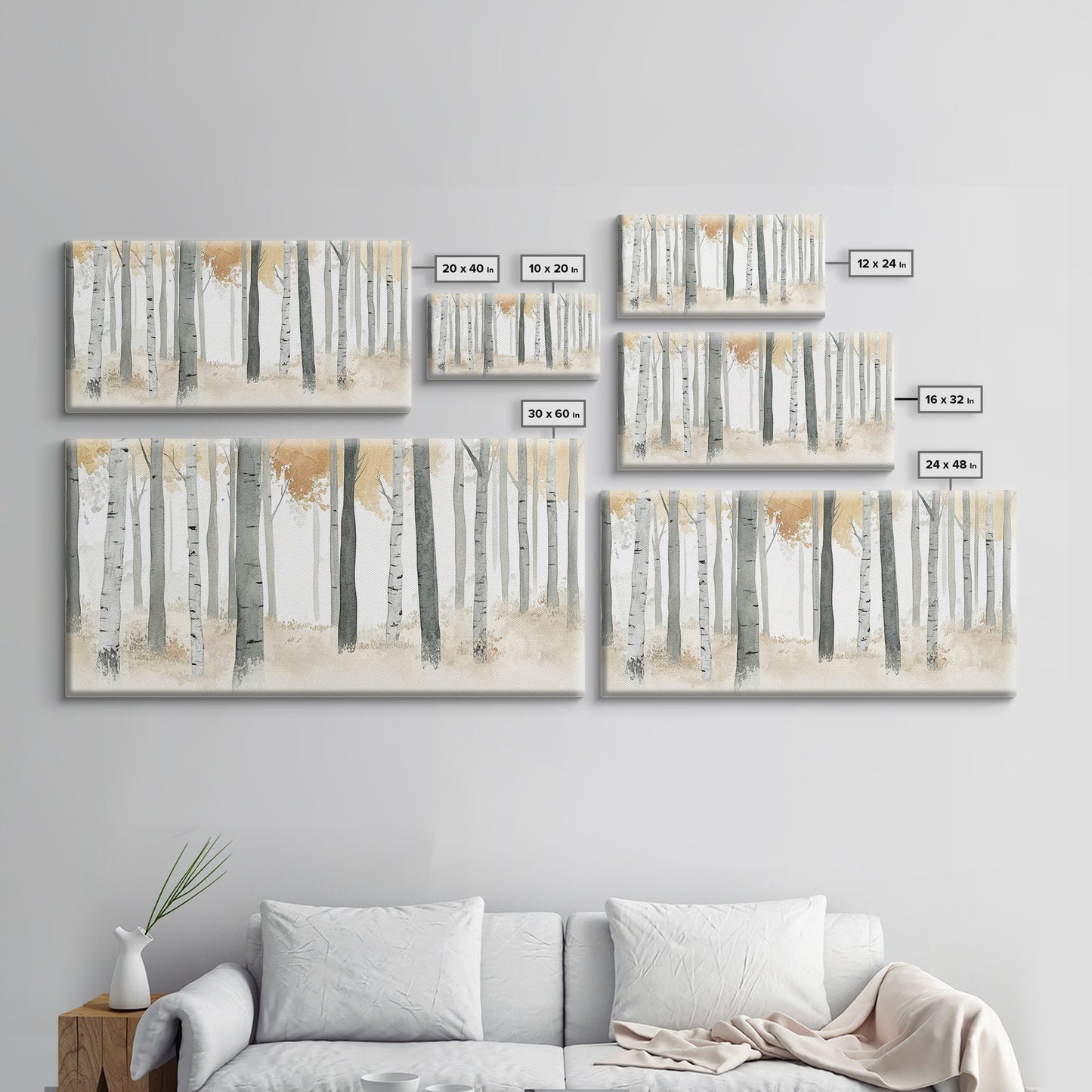 Aspen Trees Oil Painting Print Canvas, Autumn Aspens Print, Muted White Winter Wall Art, Country Farmhouse Wall Decor, Abstract Landscape Art