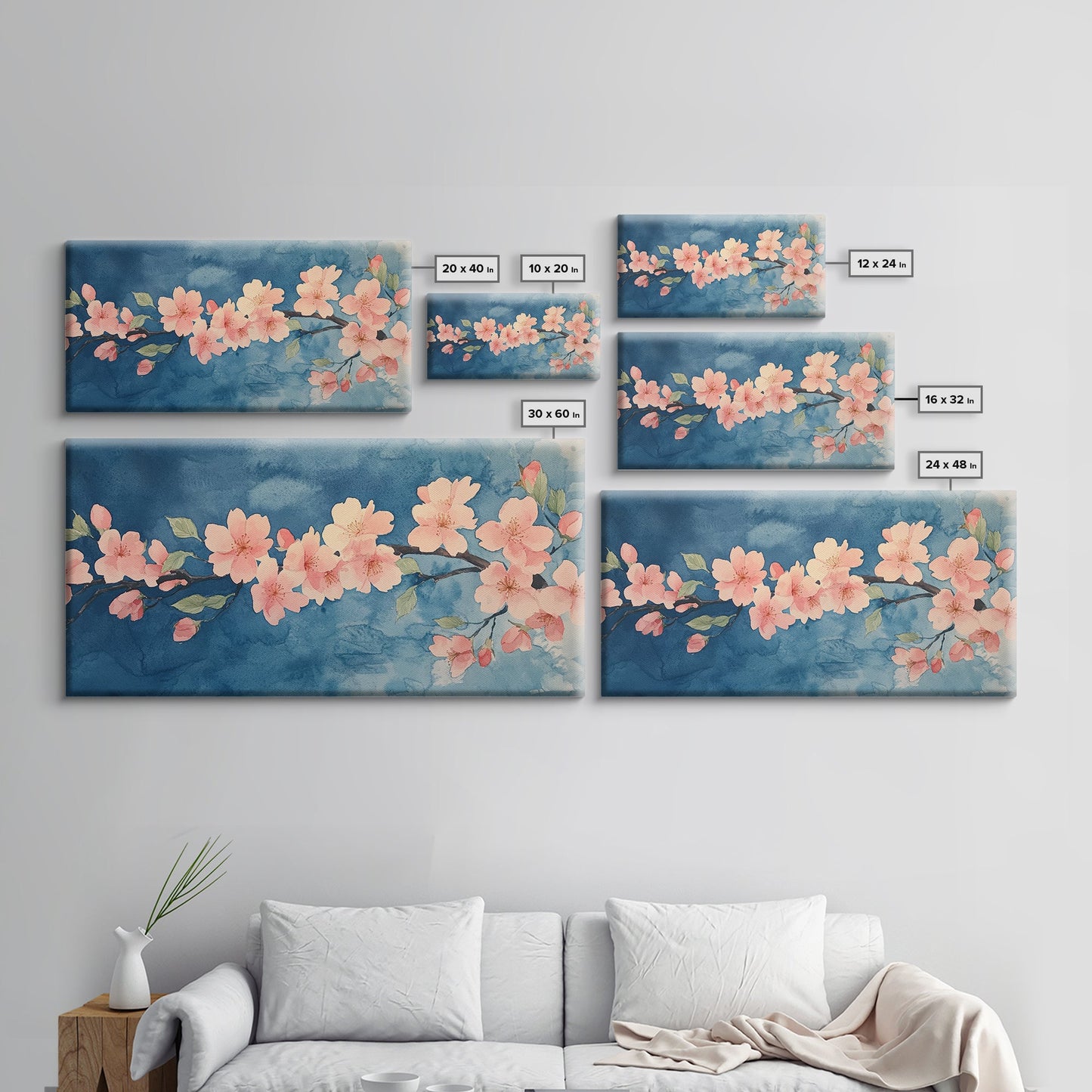 Kirschblüten-Wandbild auf Leinwand – Rosa Kirschblüten-Ölgemälde auf Leinwand – Wabi-Sabi-Wandkunst – Lila Baum-Naturdekor