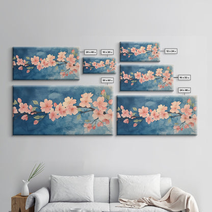 Kirschblüten-Wandbild auf Leinwand – Rosa Kirschblüten-Ölgemälde auf Leinwand – Wabi-Sabi-Wandkunst – Lila Baum-Naturdekor