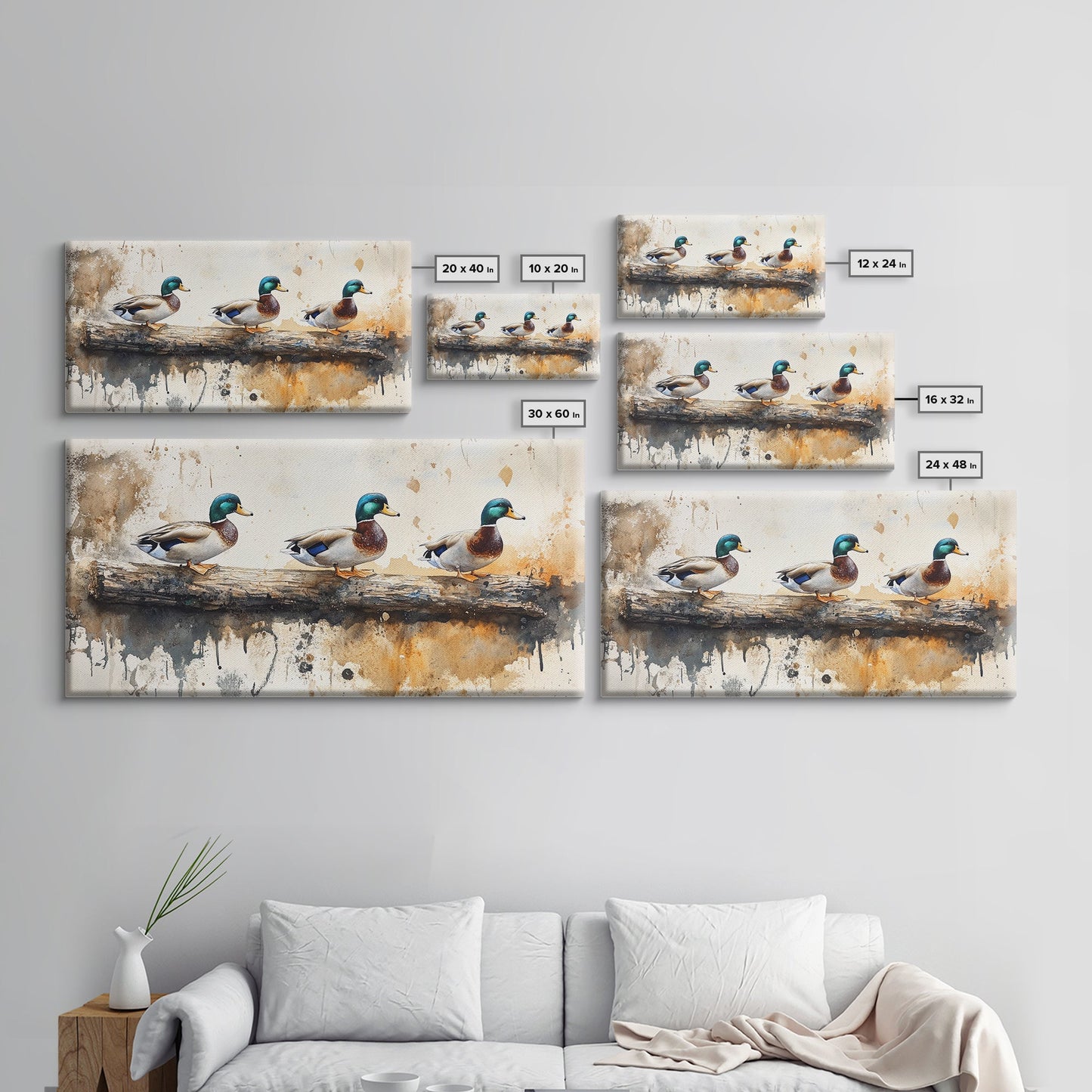 Rustic Duck Painting Canvas Print, 3 Ducks On A Log, Framed Canvas Nature Painting, Landscape Painting, Nature Art, Meadow Painting Cabin Art