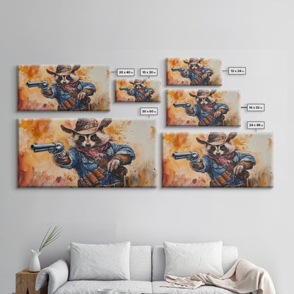 The Raccoon Cowboy - Framed Canvas Print - Raccoon Art - Trash Panda Cowboy