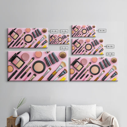 Makeup Spread Wall Art, Make Up Canvas Print, Preppy Dorm Room Wall Art, Girl's Dorm Room Wall Art, Makeup Painting