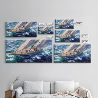 Bird's Eye View of a Retro Sailboat Painting Print, Sailboat Wall Art, Nautical Decor, Sailing Gift Idea, Sailing Wall Art