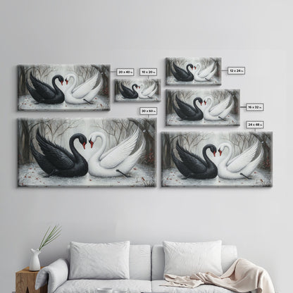 Dark Swans Forming a Heart - Framed Canvas Print - Dark Romance Wall Art - Dark Academia Art - Couple Gift Idea - Goth Art - Gothic Decor