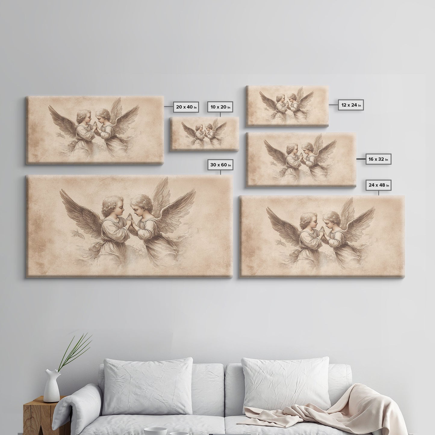 Guardian Angel Wall Art, Angel Painting Canvas Print, Angel Sketch, Angelic Home Decor, Christian Art, Christianity Home Decor