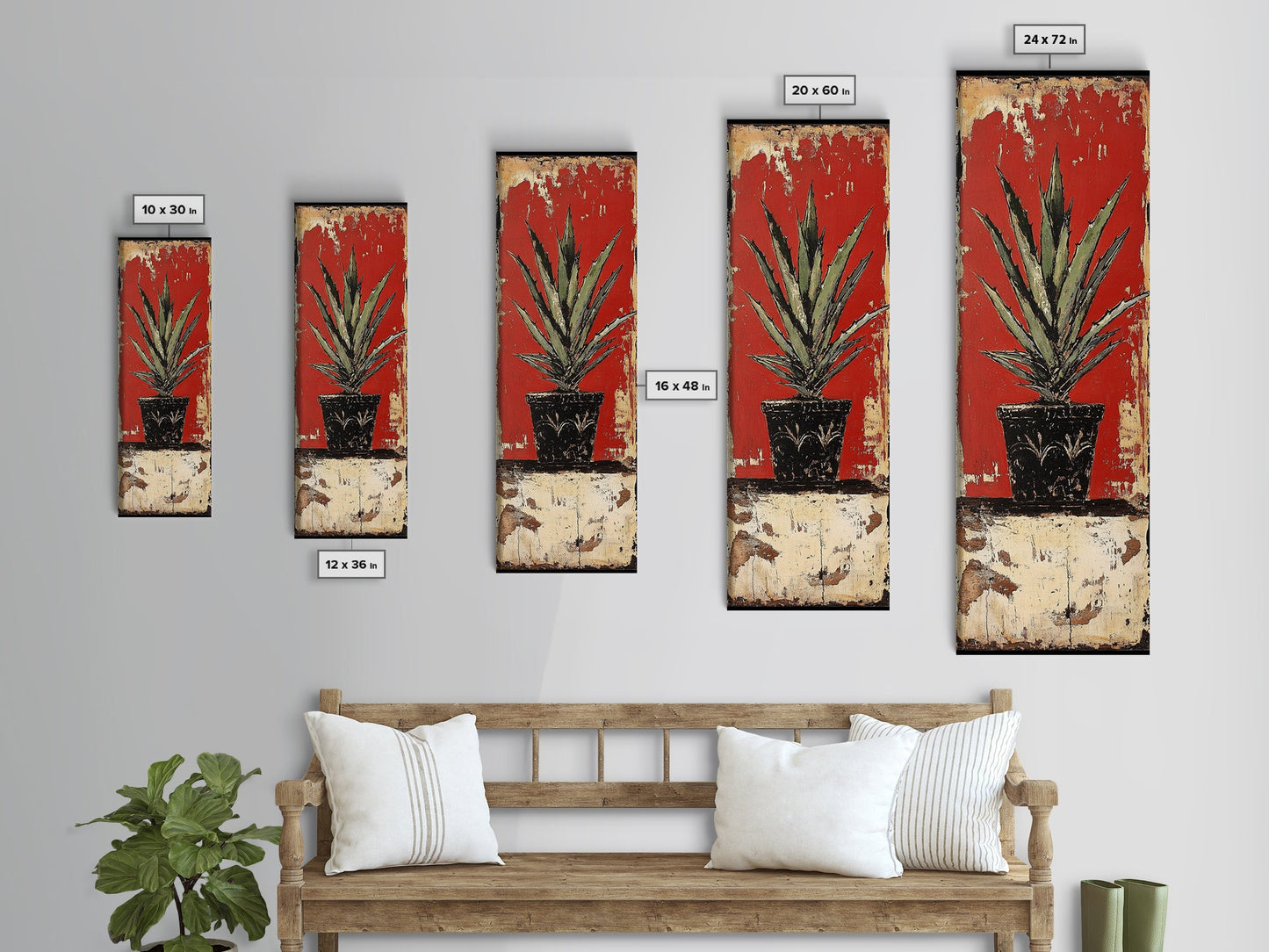 Agave Plant in Red Pot Canvas Print Southwest Wall Art Rustic Decor Botanical Prints Bold Colors Living Room Art