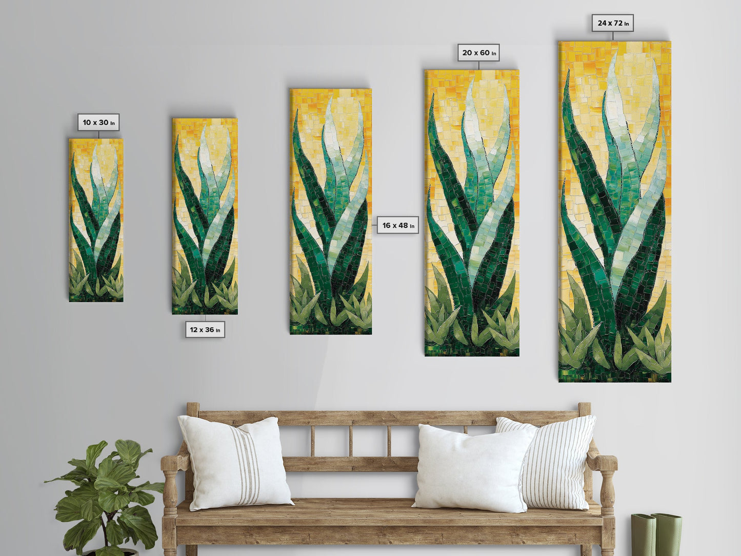 Mosaic Agave Plant Framed Canvas Print Botanical Prints Green Wall Art Rustic Decor Whimsical Art Kitchen Decor