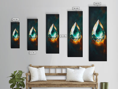 Blue Green Gemstone on Fire Canvas Print Abstract Sacred Geometry Art Moody Wall Art Unique Bedroom Decor Statement Piece