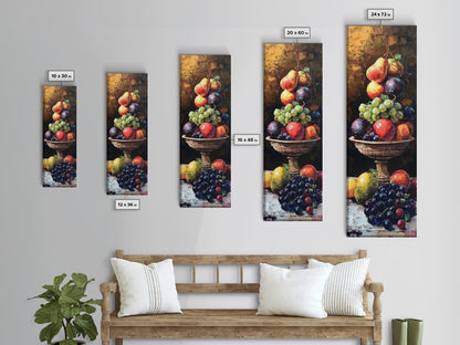 Still Life Oil Painting PRINT of Fruit, Kitchen Decor, Kitchen Wall Art, Grapes Painting, Long Skinny Art, Skinny Vertical Art, Tall Skinny Art