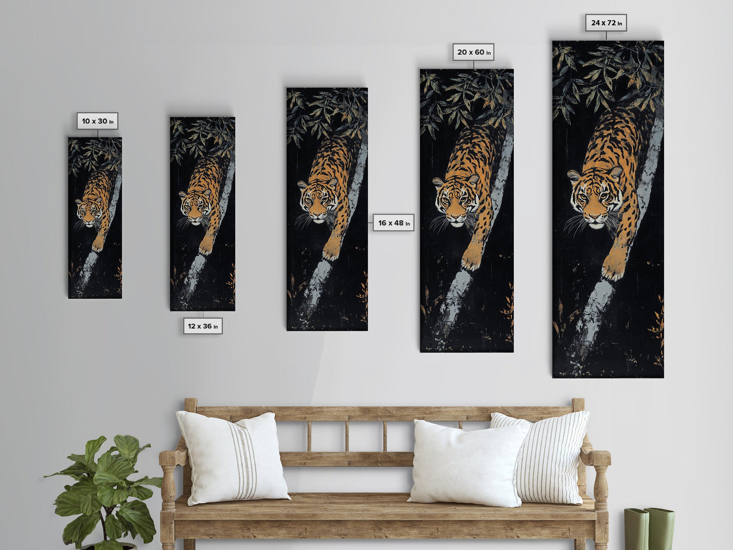 Framed Canvas Print of a Majestic Tiger Stalking Through the Jungle, Above Couch Art, Living Room Decor, African Art, Rustic Decor, Animal Art