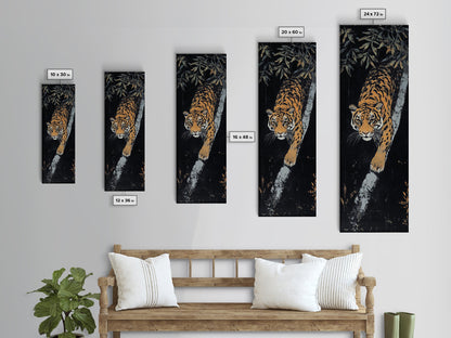 Framed Canvas Print of a Majestic Tiger Stalking Through the Jungle, Above Couch Art, Living Room Decor, African Art, Rustic Decor, Animal Art