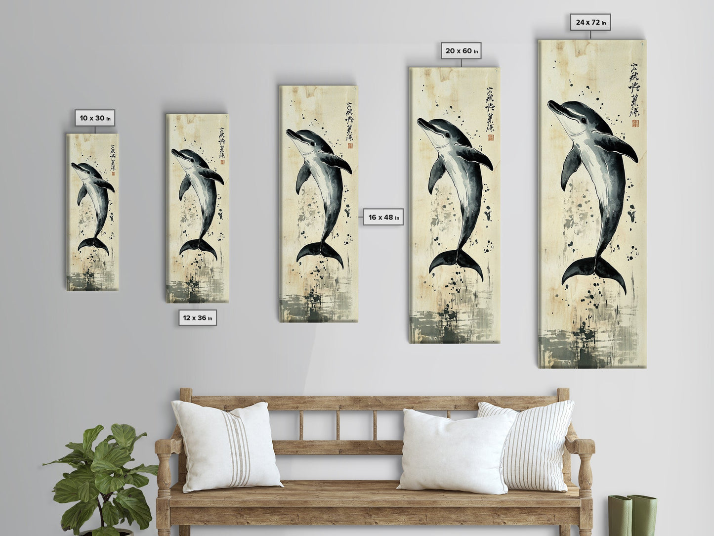Canvas Print Dolphin Painting Coastal Nautical Wall Art with Splash Effect, Living Room Above Sofa Art, Bedroom Decor, Coastal Art Print