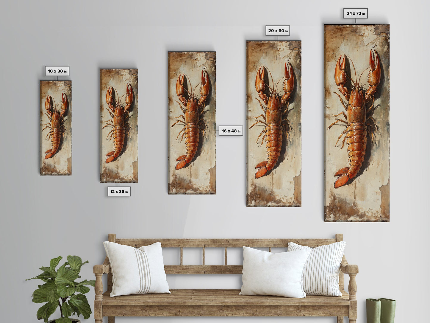 Funky Kitchen Art Framed Canvas Print, Crayfish Painting, New Orleans Cajun Wall Art, Oil Painting for Kitchen, Tall Skinny Art