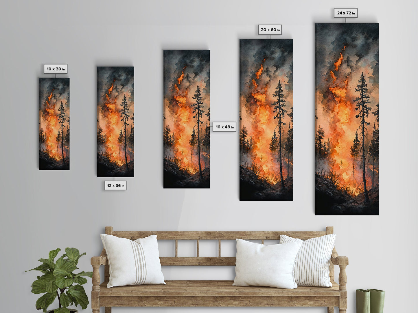 Fiery Forest Flames Canvas Print – Dark Moody Art, Forest Fire Scene, Dramatic Wall Art, Wabi Sabi Wall Art, Above Bed Decor, Rustic Wall Art