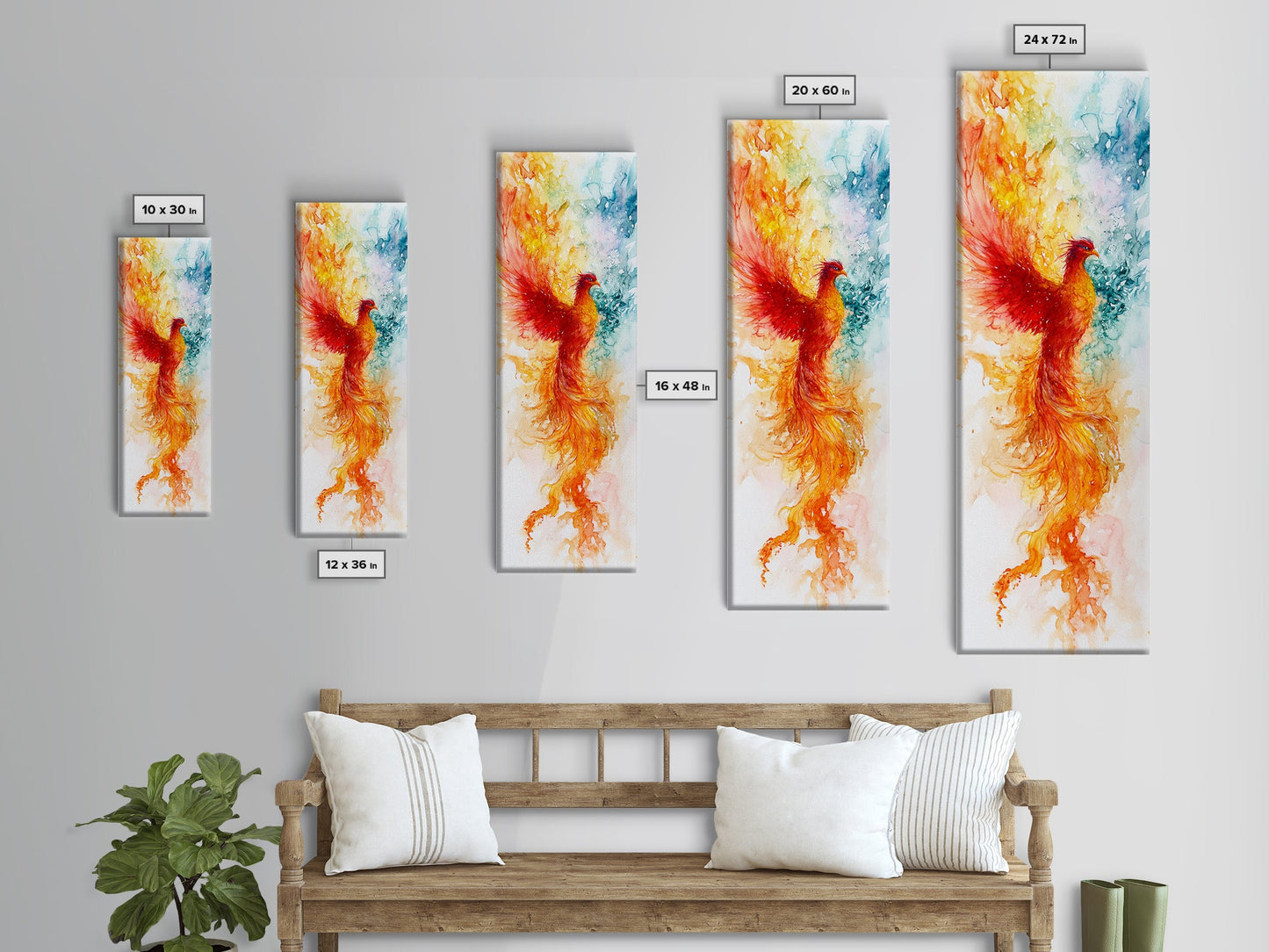 Ethereal Phoenix Rising from the Ashes in Subtle Pastel Shades – Mystical Bird Canvas Print, Ideal Wall Art for Calm and Cozy Spaces