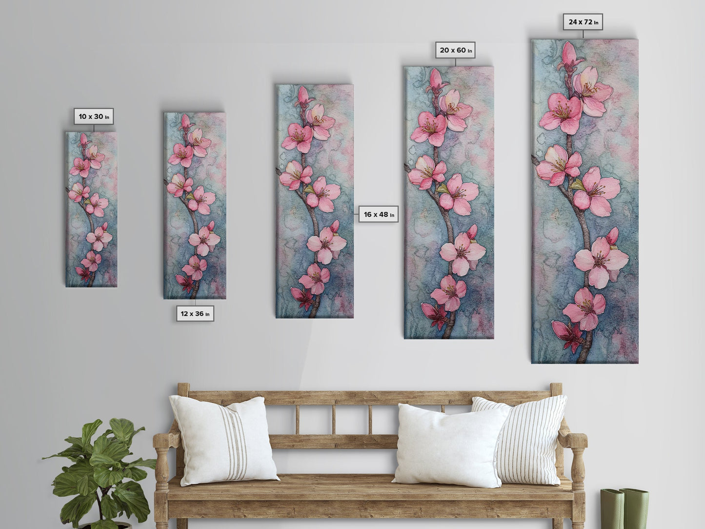 Delicate Cherry Blossom Branch Painting - Canvas Print for Floral Wall Art, Botanical Decor, Pink Bloom Art, Spring Wall Decor, Nature Print