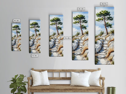 Rocky Mountain Pine Tree Painting - Framed Canvas Print Highlighting Serene Alpine Path for Rustic Wall Decor