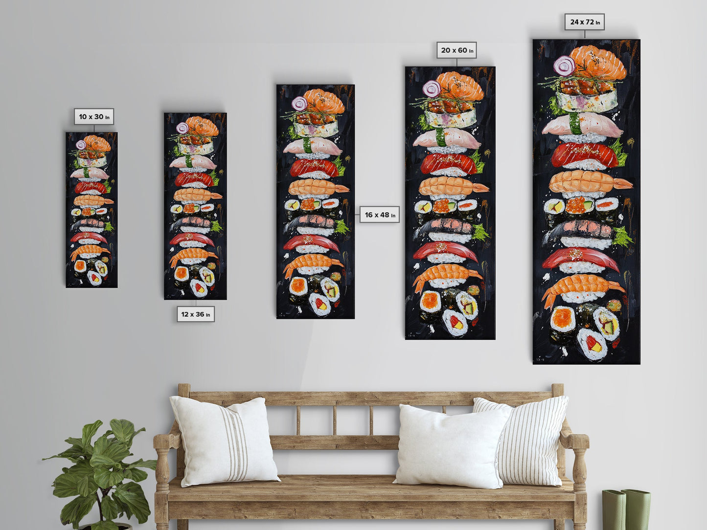 Funky Kitchen Wall Art Sushi Painting Print Framed Canvas | Sushi Decor | Kitchen Painting Decor | Kitsch Decor | Eclectic Wall Art