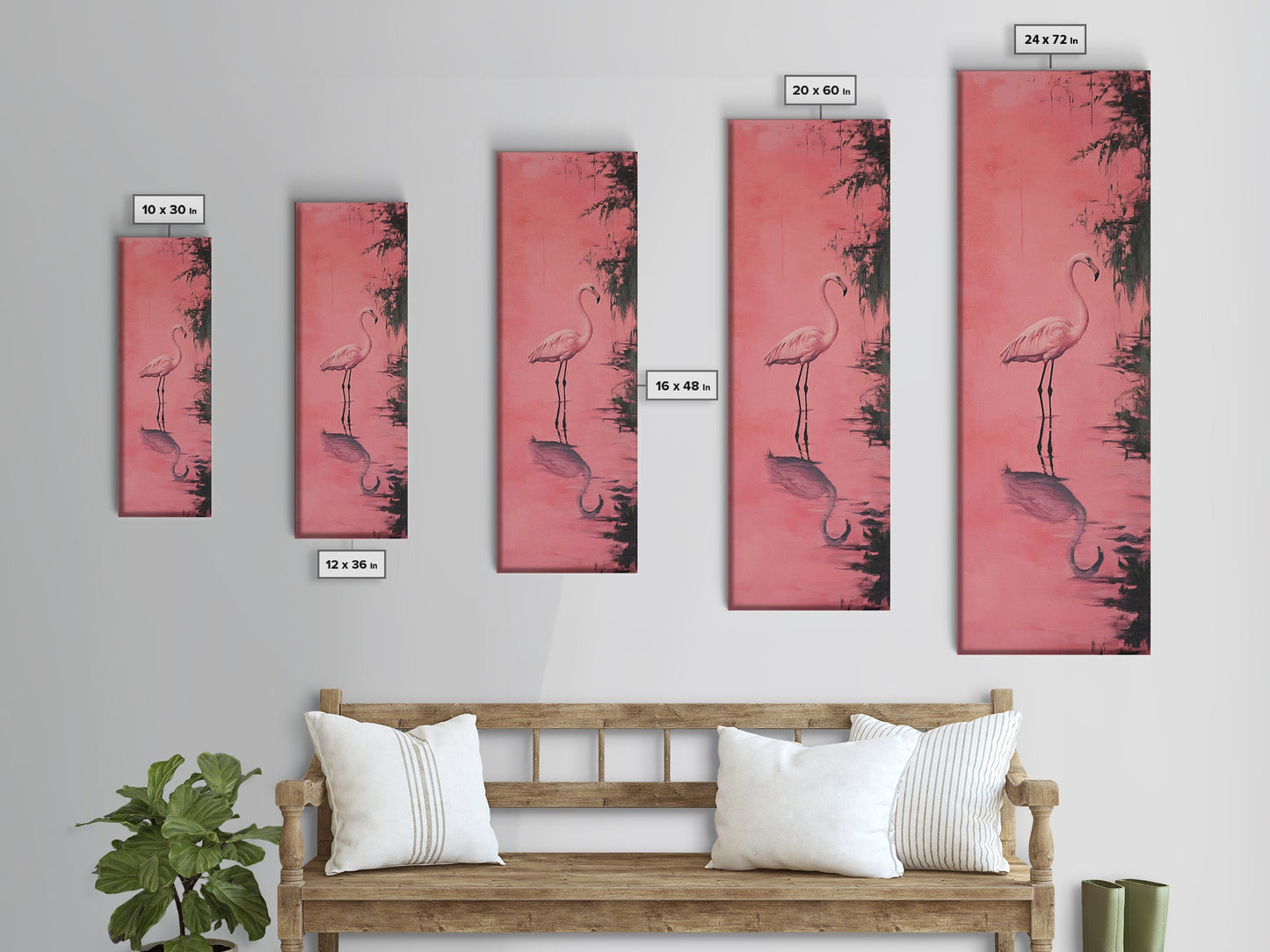 Reflections of a Pink Flamingo, Framed Canvas Print, Vaporwave Wall Art, Coastal Decor, Living Room Accent Piece, Pink Flamingo Art