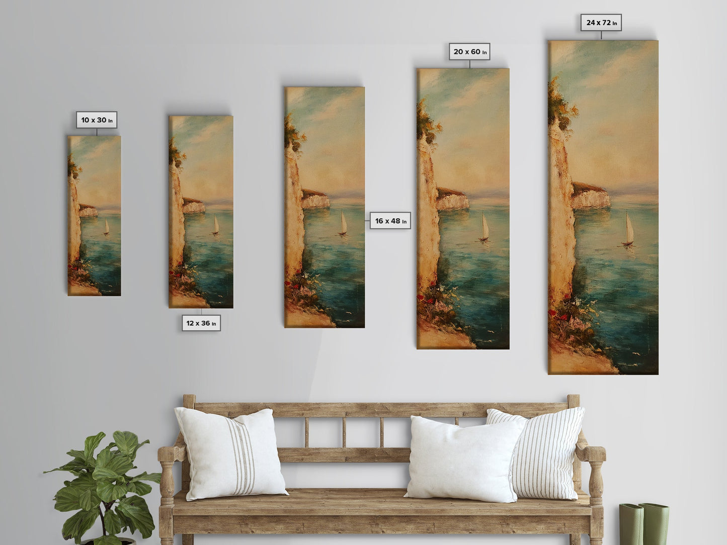 Nautical Seascapes Framed Canvas Print - Sailboat In The Bay - Sailboat Painting - Nautical Art - Coastal Home Decor - Coastal Oil Painting