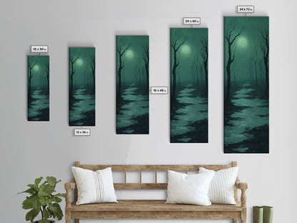 Framed Canvas Print of Forest at Dusk Painting in Teal, Moody Art, Dark Romance Painting, Above Bed Wall Art, Tall Narrow Art, Unique Gift Idea