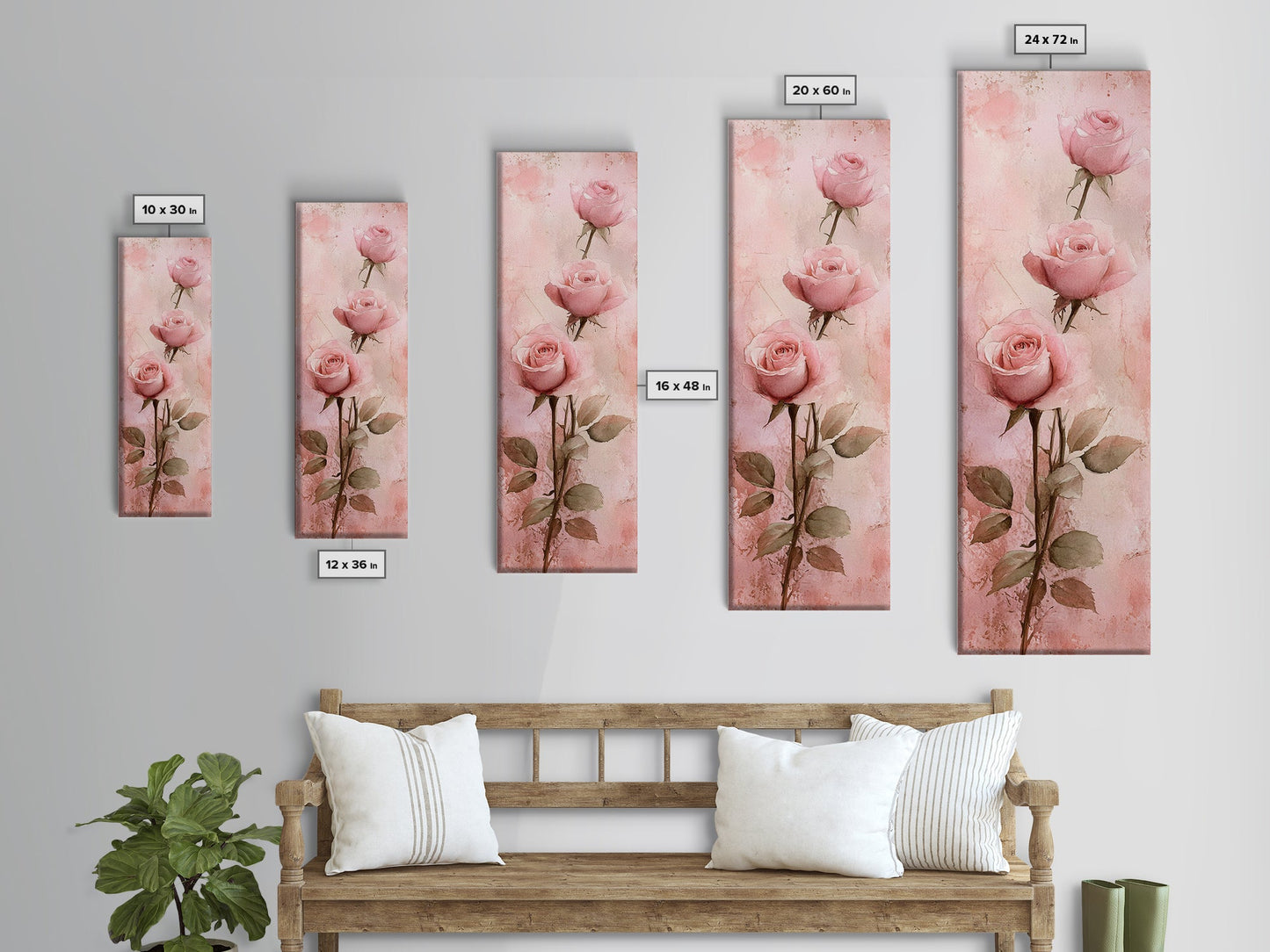 Rose Painting Framed Canvas Print Light Pink Wall Art Botanical Prints Above Sofa Art Living Room Art Rustic Wall Art Gift Idea