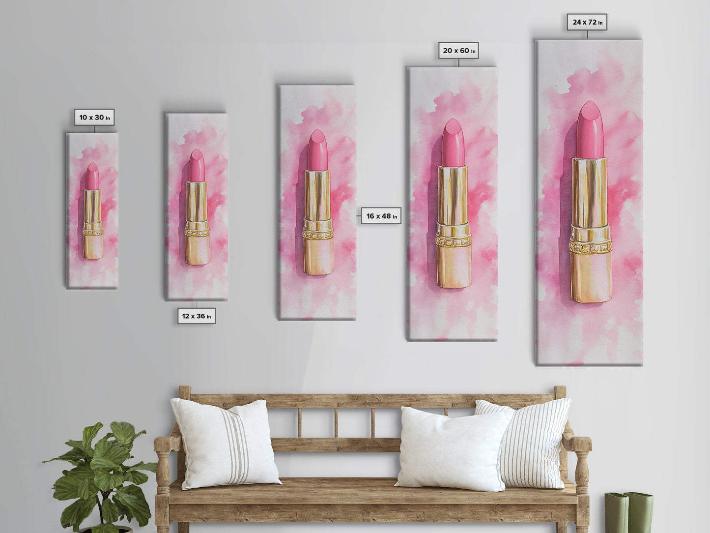 Pink Lipstick Canvas Print Feminine Pink Abstract Art Light Pink Wall Art Whimsical Art Rustic Decor Vertical Gift Idea Above Sofa