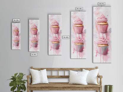 Cupcake Watercolor Canvas Print Food Review Kitchen Art Whimsical Art Rustic Decor Light Pink Wall Art Vertical Gift Idea Above Sofa