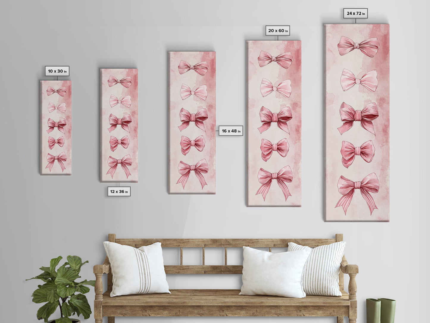 Bow Illustration Canvas Print Pink Whimsical Art Light Abstract Wall Art Vertical Art Feminine Gift Idea Bedroom Rustic Dorm Decor