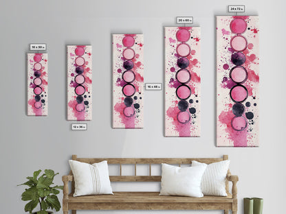 Makeup Palette Canvas Print, modern pink abstract art with splatter design, bold vertical wall art, unique wabi sabi minimalist print.
