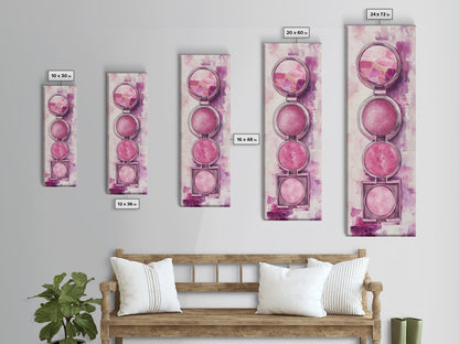 Shimmer Palette Canvas Print, contemporary gemstone painting in pink and purple hues, long narrow wall art with modern abstract vibes.
