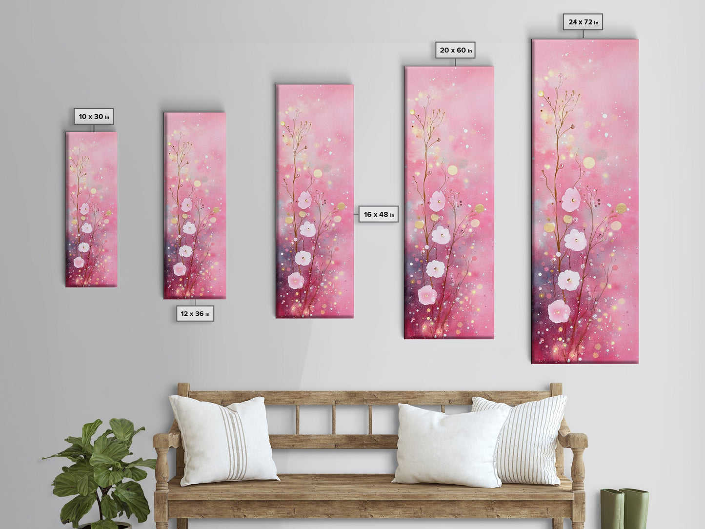 Ethereal Wildflower Painting Framed Canvas Print Featuring Dreamy Pink Abstract Art Perfect Living Room and Boho Aesthetic Spaces