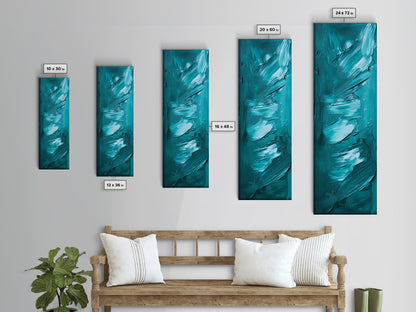 Textured Brushstroke Framed Canvas Print in Bold Teal, Geometric Wall Art, Vertical Wall Art, Coastal Decor, Bedroom Art, Gift Idea