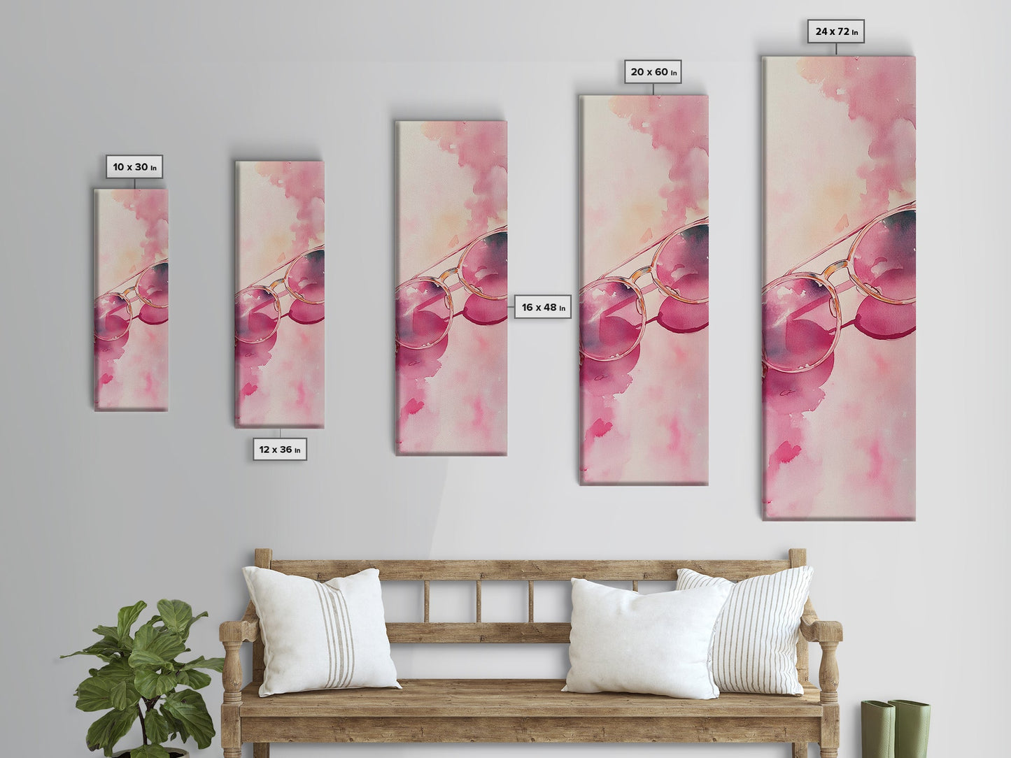 Retro Sunglasses Framed Canvas Print Pink Wall Art Light Pink Wall Art Dorm Decor Minimalist Art Above Couch Art Gift Idea