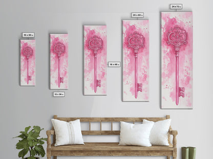Intricate Key Art Framed Canvas Print Light Pink Wall Art Rustic Decor Minimalist Art Tall Skinny Art Above Couch Art Gift Idea