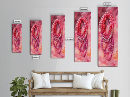 Shimmering Pink Beads Canvas Print Gemstone Painting Whimsical Wall Art Jewelry Lover Gift Vertical Pink Abstract Rustic Art
