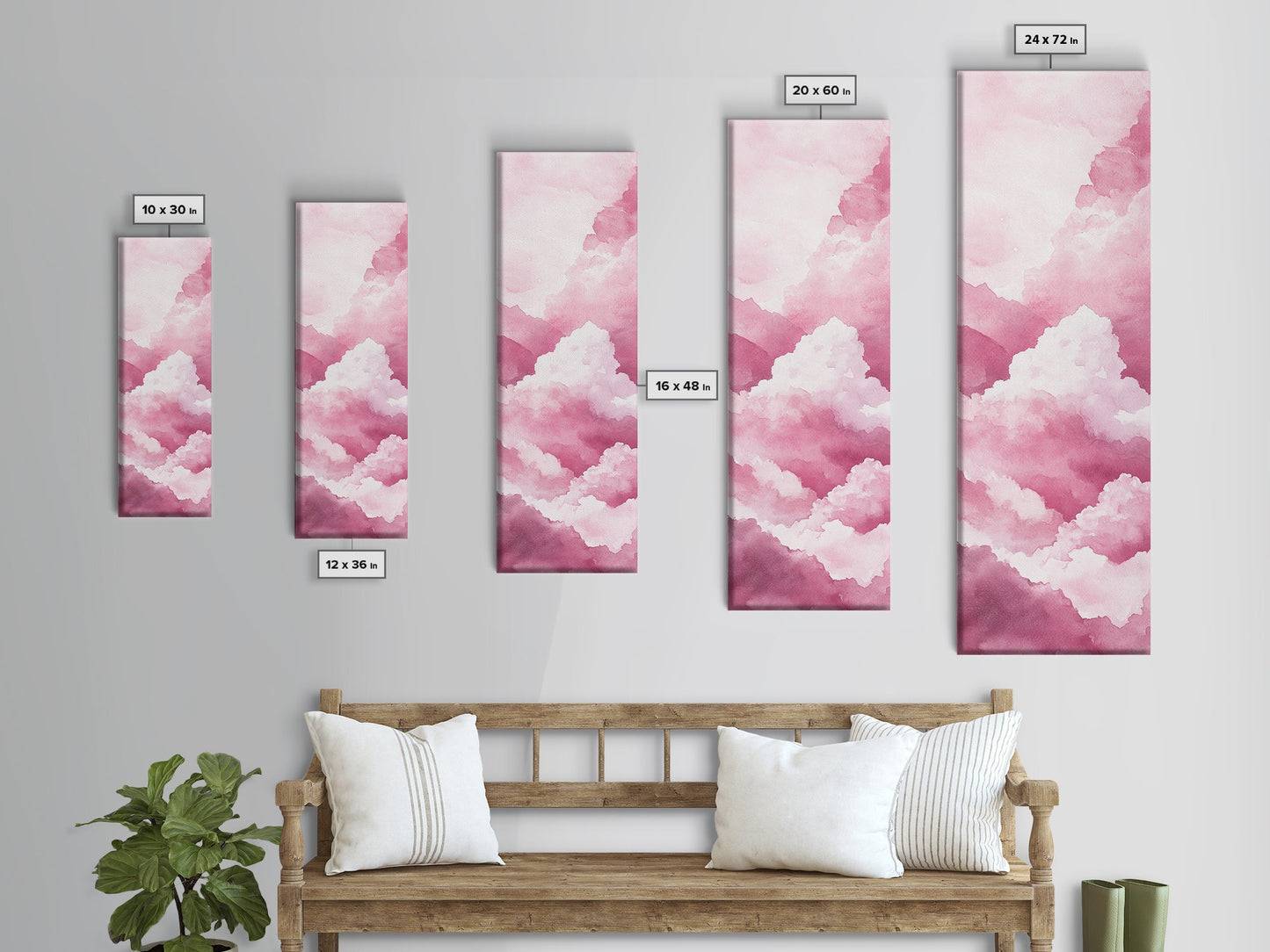 Dreamy Pink Clouds Canvas Print Light Pink Wall Art Vertical Living Room Art Minimalist Decor Bedroom Above Bed Wabi Sabi Art