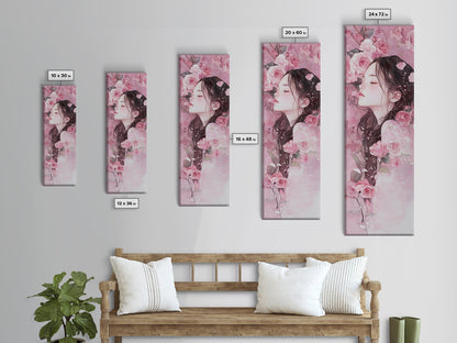 Romantic Rose Girl Painting Framed Canvas Print Pink Wall Art Bedroom Decor Feminine Rose Painting Above Bed Artwork Gift Idea