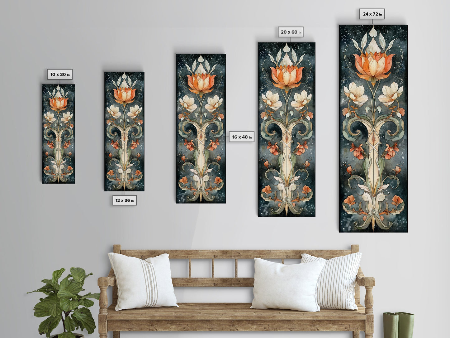 Canvas Print Sacred Geometry Wall Art Botanical Prints Art Nouveau Style Rustic Decor Skinny Wall Art Guest Room Art Christmas Gift