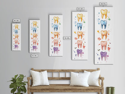 Artistic Dental Canvas Print Featuring Colorful Watercolor Teeth, Whimsical Dental Office Wall Art, Gift Idea for Dentists